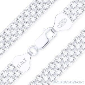 7.9mm 2-Row Bismark / Bizmark Link Italian Chain Necklace in .925 Sterling Silve